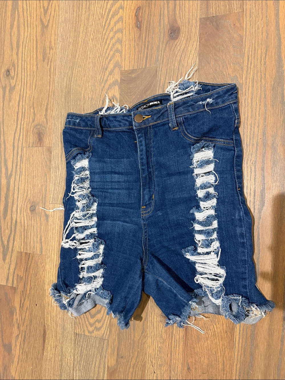 Fashion Nova Distressed Dark Blue Boyfriend Jean Shorts